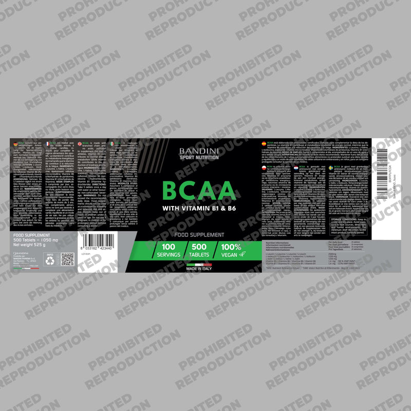 Bandini® BCAA 500 Vegan Tablets | 3000mg per Serving | BCAAs (not Capsules or Powder) Pre Workout Branched Chain Amino Acids + Vitamin B6, B1, L-Leucine, L-Isoleucine, L-Valine | BCAA Energy