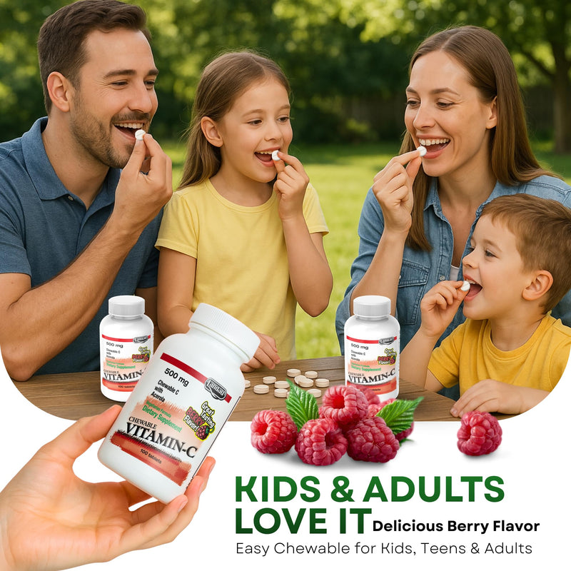 Landau 500mg Chewable Vitamin C Candy for Kids & Adults – Easy-to-Take Vitamin C Supplement with Acerola – Kosher & Made in The USA – Great Tasting Berry Flavor, 100 Tablets