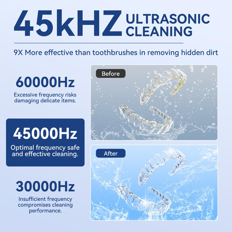 [Australia] - Ultrasonic Retention Cleaner,45kHzRetainer Cleaner Machine for Denture, Mouth Guard, Night Guard, Aligner, Braces, Toothbrush Head & Jewelry,245ML Dental Cleaning Pod 