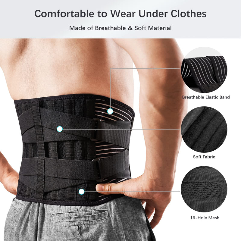 [Australia] - FREETOO Back Braces for Lower Back Pain Relief with 6 Stays, Breathable Back Support Belt for Men/Women for work , Anti-skid lumbar support belt with 16-hole Mesh for sciatica(M) M(29.5"-37.4") 