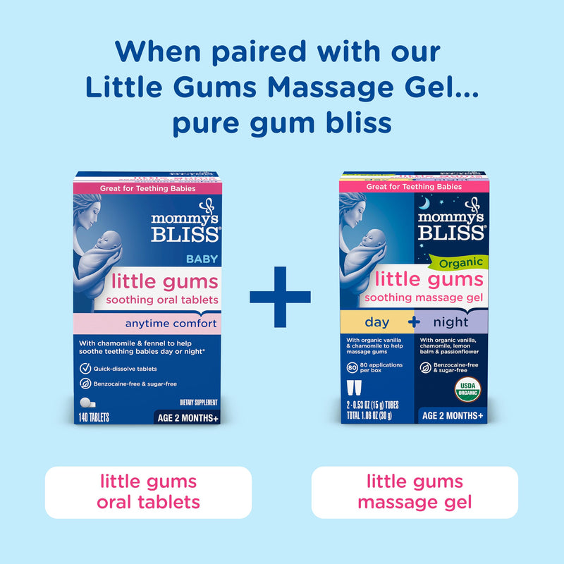 [Australia] - Mommy's Bliss Little Gums Soothing Oral Tablets, Great for Teething Babies, Benzocaine-Free & Sugar-Free, 2 Months+, 1 Bottle (140 Tablets) 