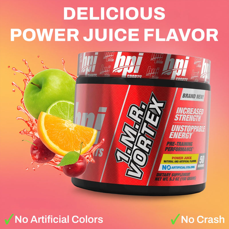 BPI Sports 1.M.R Vortex Pre Workout Powder – High Stim Preworkout for Men & Women with Glycerol, Caffeine, Niacin, and Herbal Extracts – Energy, Focus & Endurance – Power Juice – 50 Servings Fruit Punch Flavor