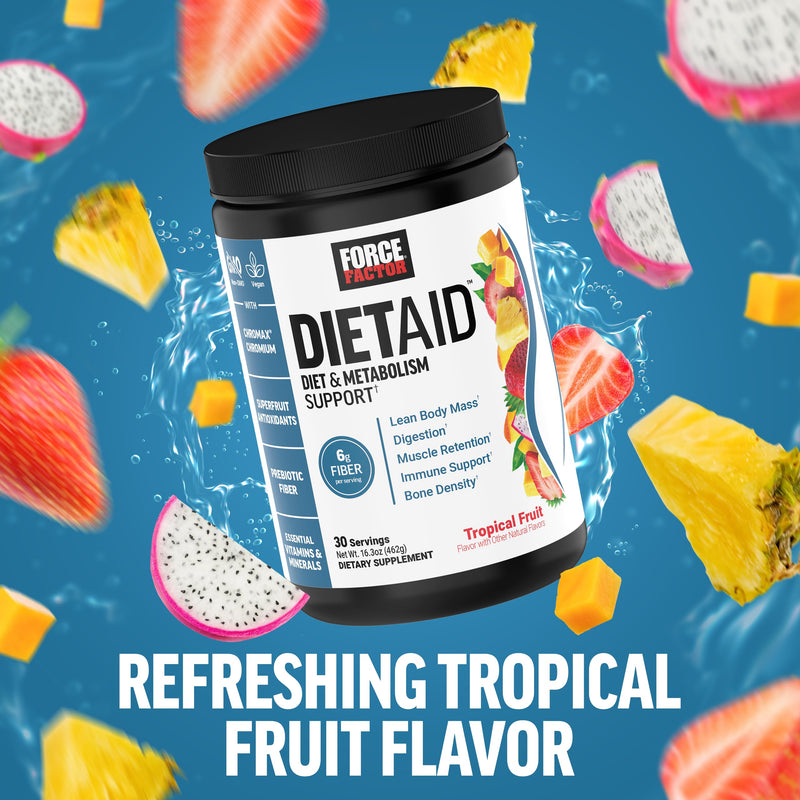 Force Factor Diet Aid Powder, Metabolism Booster & Diet Support Supplement | for Lean Body Mass with 15x More Absorbable Chromium, Refreshing & Delicious, Tropical Fruit, 30 Servings 1.02 Pound (Pack of 1)