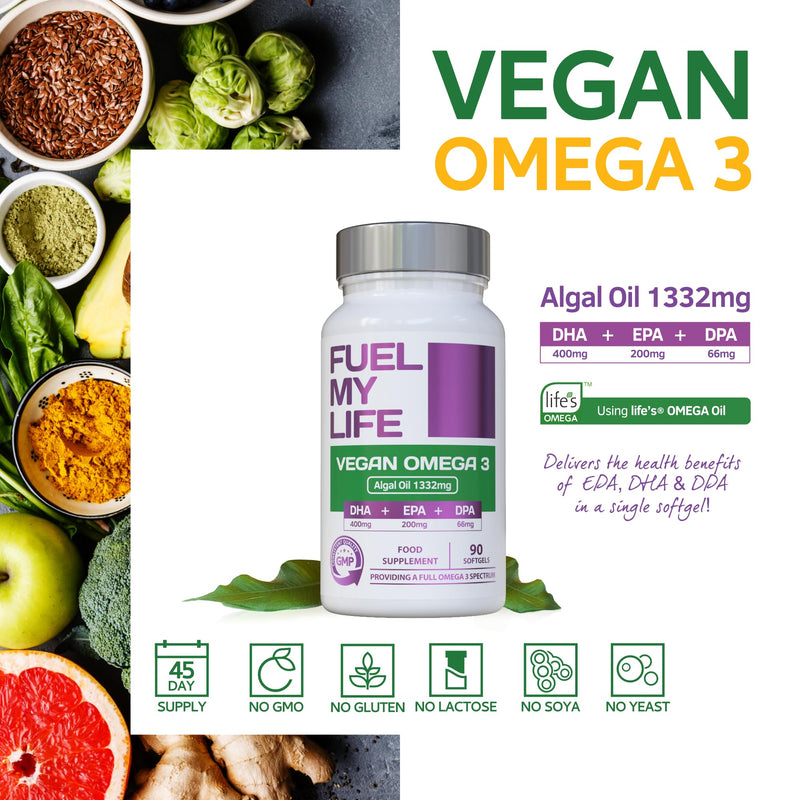 Vegan Omega 3 - Full Spectrum DHA, EPA & DPA - 90 Softgels of Life’s Omega Algal Oil - Ultimate Joint, Heart & Brain Health Supplement - Made in The UK