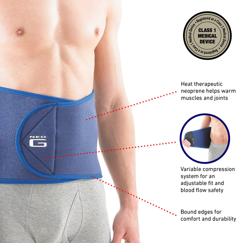 [Australia] - Neo-G Waist/Back Brace - Support For Muscle Spasm, Strains, Arthritis, Injury Recovery, Rehabilitation - Power Straps For Adjustable Compression - Class 1 Medical Device - One Size - Blue 