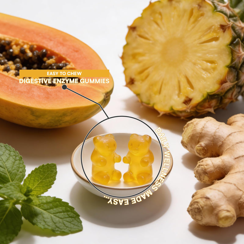 Digestive Enzyme & Probiotic Gummies | 60 Vegan Gummies | Inulin, Bacillus Coagulans, Papain, Bromelain & Ginger | Digestion & Bloating Comfort | Pineapple & Ginger Flavour | UK Made | by NutriVolv