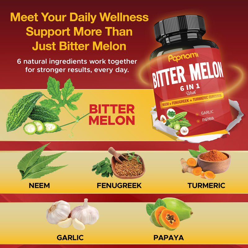 [Australia] - Organic Bitter Melon Extract Capsules - 60 Pills 2 Month - Combined Neem, Fenugreek, Curcumin, Garlic & Papaya 60 Count (Pack of 1) 