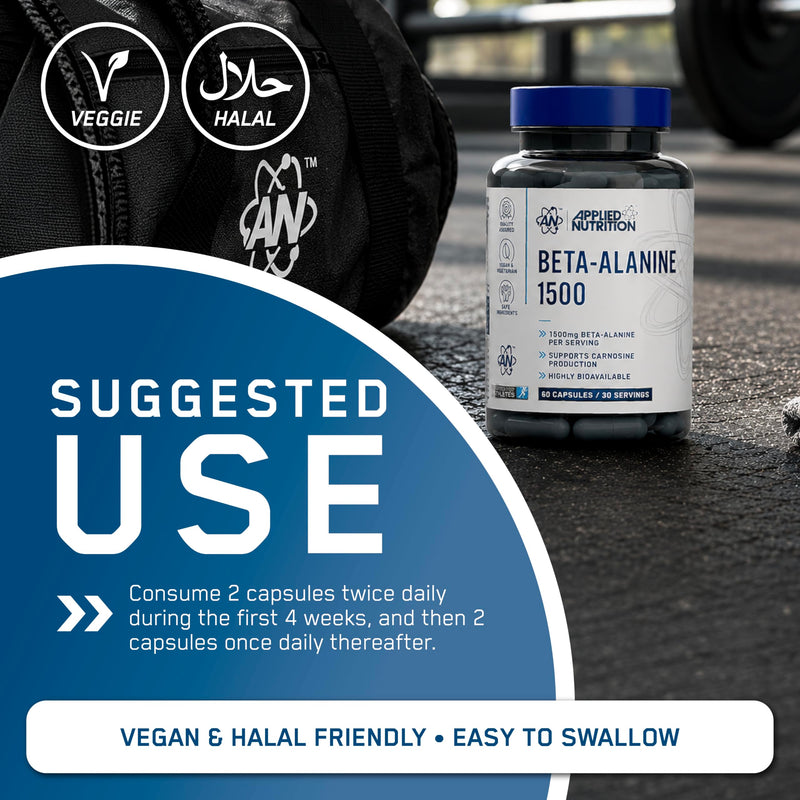 Applied Nutrition Beta Alanine 1500, Amino Acid Supplement, Strength & Performance, 750mg Beta Alanine Per Capsule (120 Capsules - 60 Servings)