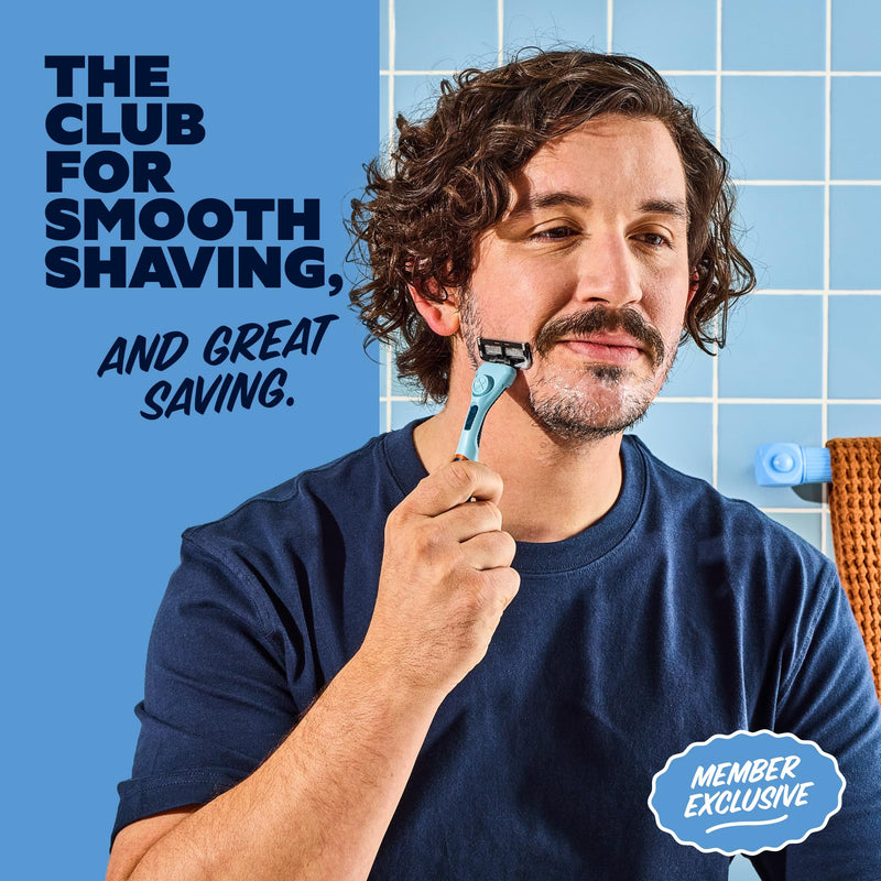 [Australia] - Dollar Shave Club | The Member Exclusive Shave Set | 4 Extra Close Refill Cartridges, 1 Handle (Blue), 1 Shave Butter 3 ounce, 1 Razor Cover, Razors for Men 1 Count (Pack of 1) Blue 
