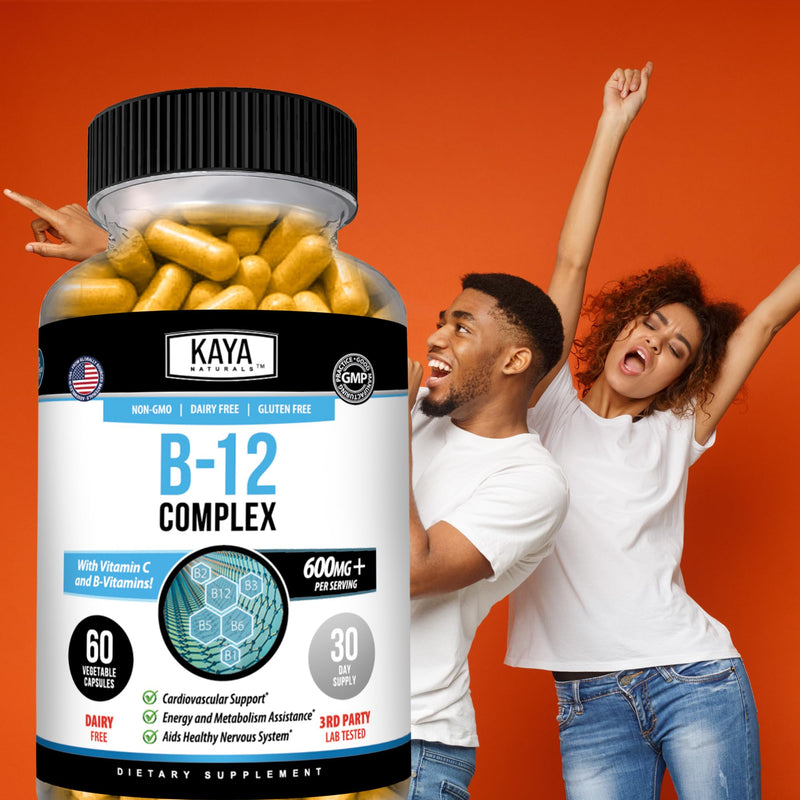 Kaya Naturals B-12 Complex Multivitamin for Women & Men, 60 Count | Energy and Metabolism Booster, With Biotin, Choline, Inositol, Folate and Vitamin C 60 Count (Pack of 1)