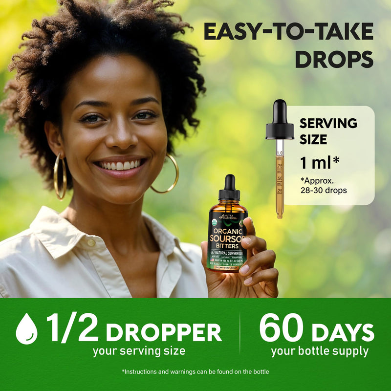 [Australia] - USDA Organic Soursop - Soursop Bitters Liquid - Graviola Fruit Extract - Antioxidant for Digestion & Detox | Energy Boost & Immune Support - Sugar & Alcohol-Free, Natural Taste - Made in USA - 2 Fl Oz 