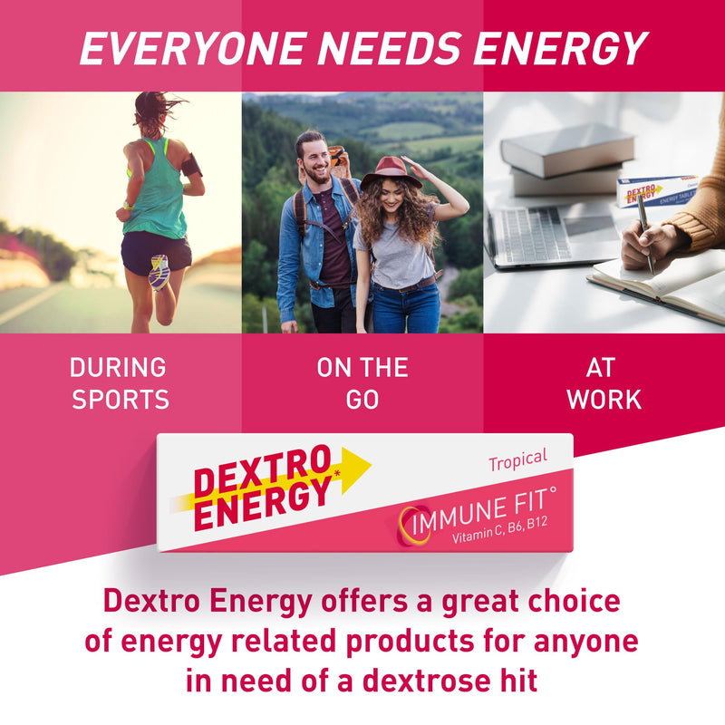 Dextro Energy Tropical Glucose Tablets |Fast Acting Carbohydrates for a Quick Burst of Glucose|with Vitamin C, B6, B12 and folic Acid | 14 Count (Pack of 24)