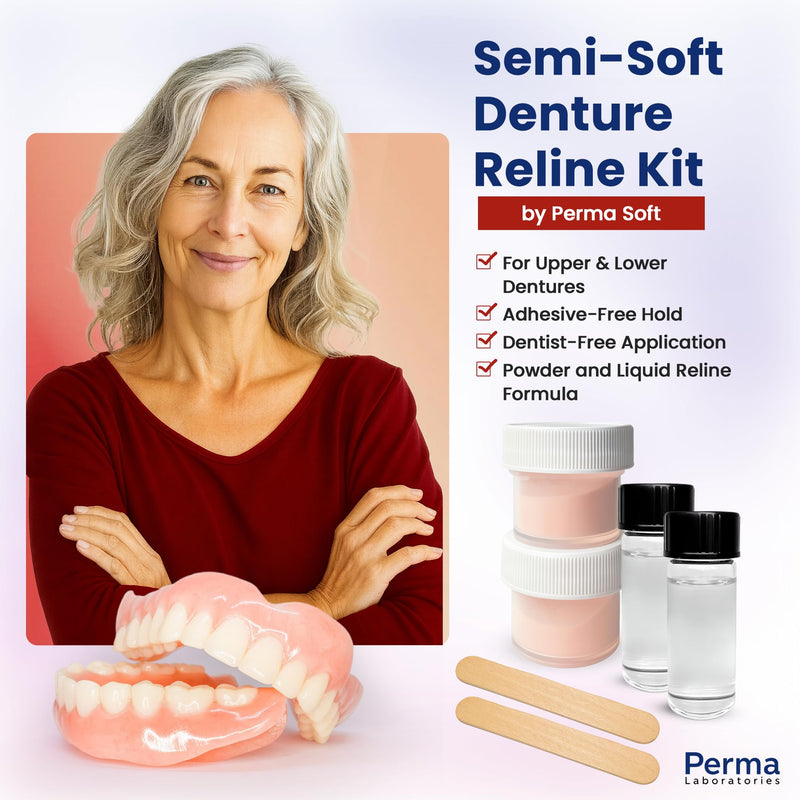 [Australia] - Perma Soft Denture Reliner Kit - Relines 2 Denture Plates - Semi Soft DIY Denture Liner for Upper and Lower 