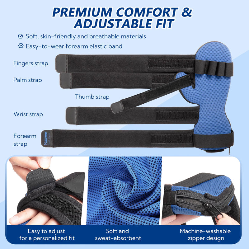 Resting Hand Splint with Finger Support for Stroke Recovery, Carpal Tunnel & Dupuytren's Contracture - Adjustable Wrist Brace for Left or Right Hand, M Blue & Black