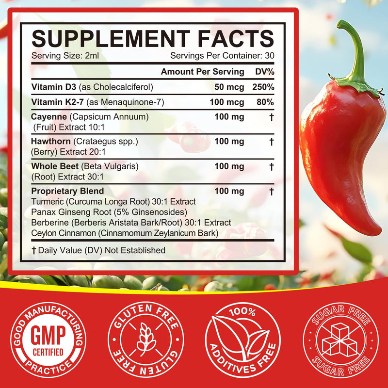 [Australia] - Cayenne Pepper Drops, Cayenne Pepper Extract with Herbal Blend - Includes Hawthorn, Beet Root & Turmeric (1Pack) 60 Fl Oz (Pack of 1) 