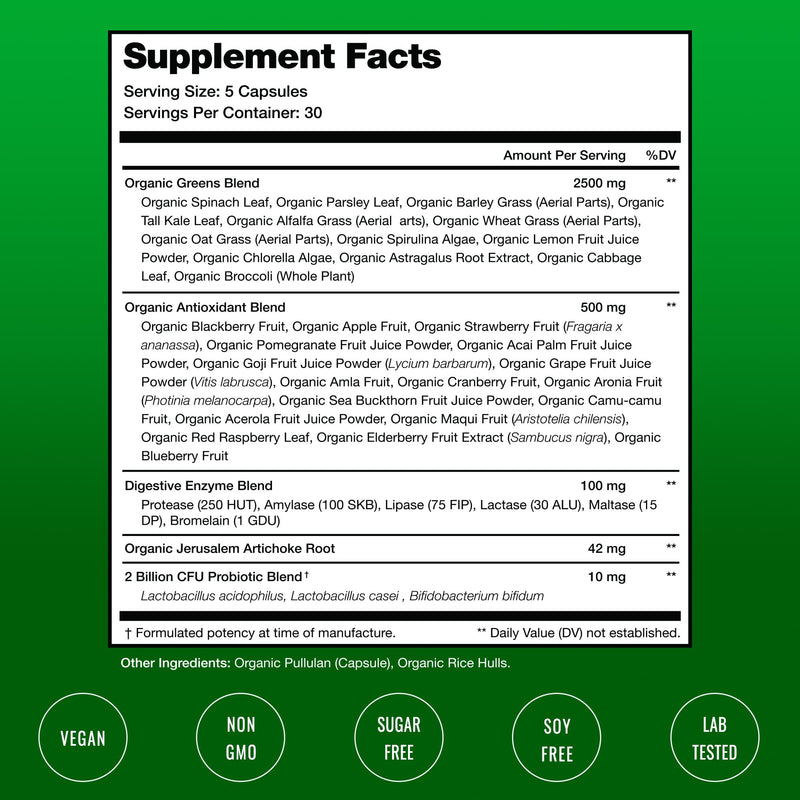[Australia] - NutraChamps Organic Super Greens Capsules - Alfalfa, Spirulina, Chlorella & More - Antioxidant, Digestive Enzyme & Probiotic Blends - 150 Green Superfood Capsules 
