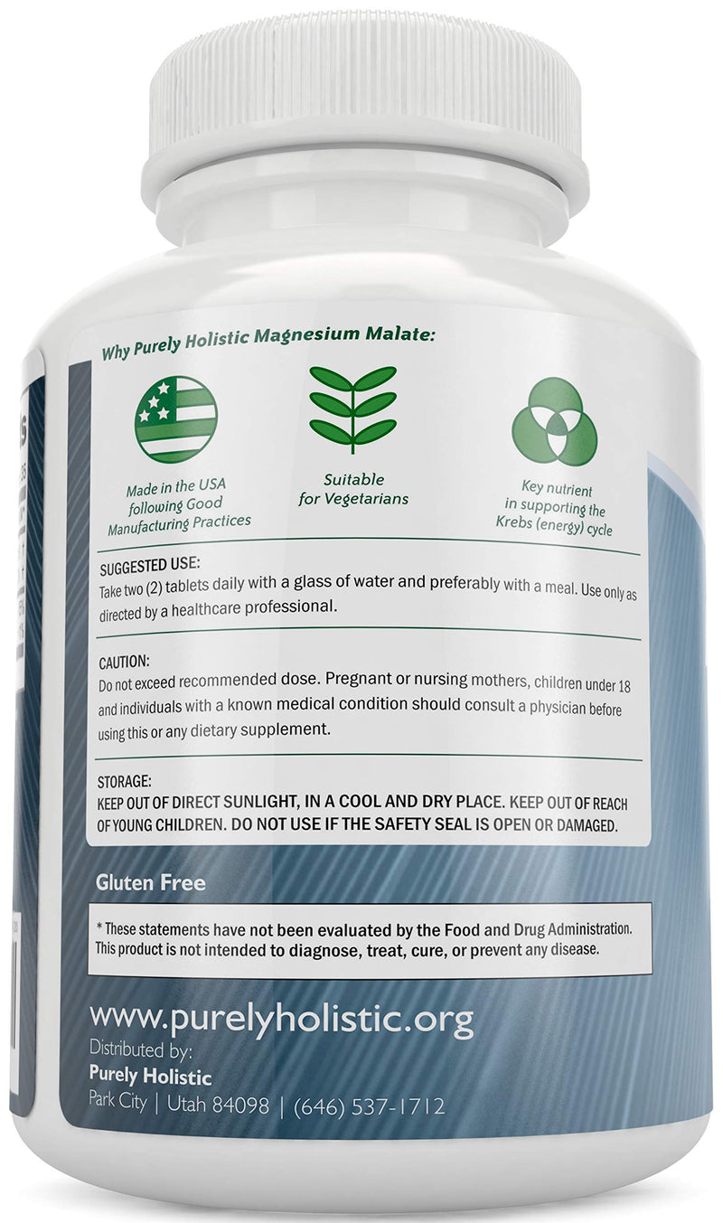 Purely Holistic Magnesium Malate 400mg + Vitamin D3 125mcg K2 MK7 90mcg - 270 Tablets & 150 Capsules - Vegetarian Bundle - Made in USA