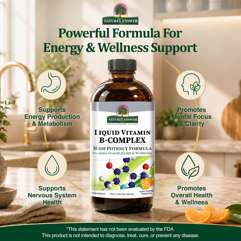 Nature's Answer Liquid Vitamin B-Complex Supports Healthy Energy Levels | Promotes Healthy Nerve Function | All-Natural Tangerine Flavor | Gluten-Free & Benzoate-Free 16oz | High Potency Formula, Supports Healthy Energy Levels, All-Natural Tangerine Fl...
