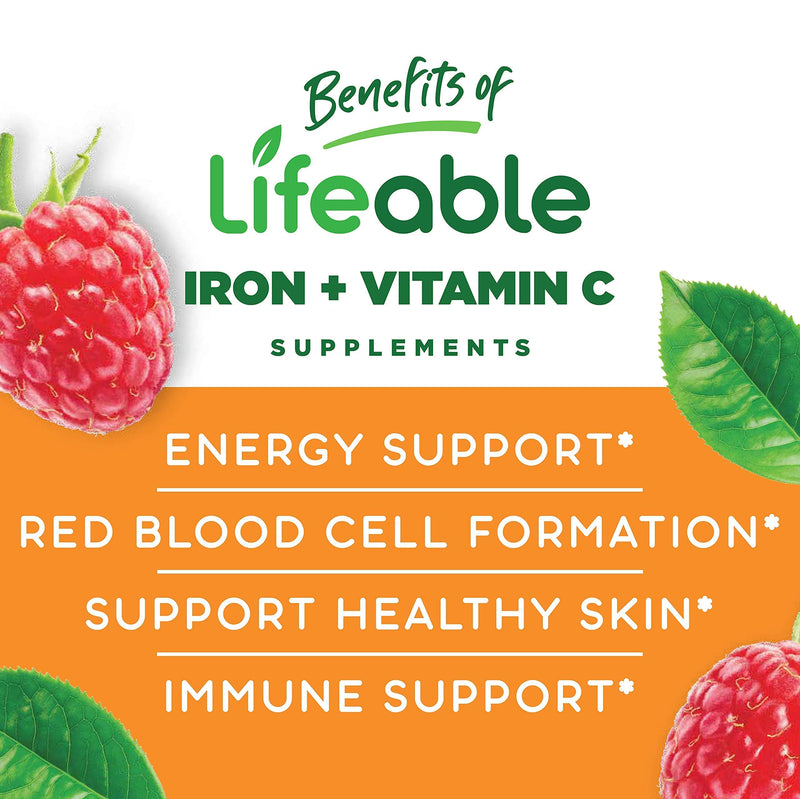 [Australia] - Lifeable Iron Gummies with Vitamin C - 20 mg - Great Tasting Natural Flavor Gummy Supplement - Gluten Free Vegetarian GMO-Free Chewable - for Iron Deficiency - for Adults, Men, Women - 90 Gummies 