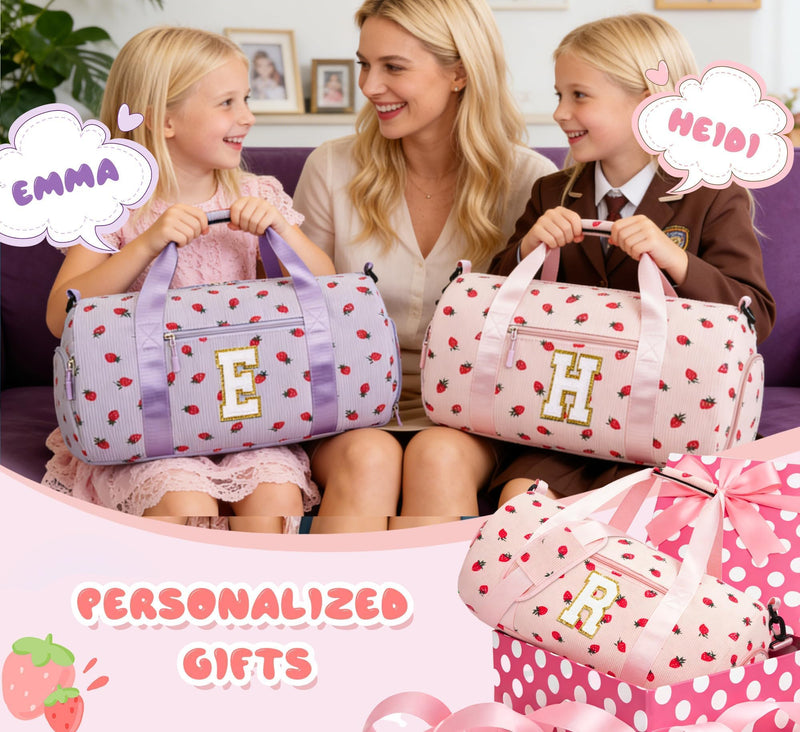 WOOMADA Kids Duffle Bag with Shoe Compartment, Cute Dance Gymnastics Cheer Ballet Overnight Sleepover Weekend Bag, Birthday Gifts for 4 5 6 7 8 9 10 11 12 13 Year Old Tween Teen Girls（pink-E） Pink E
