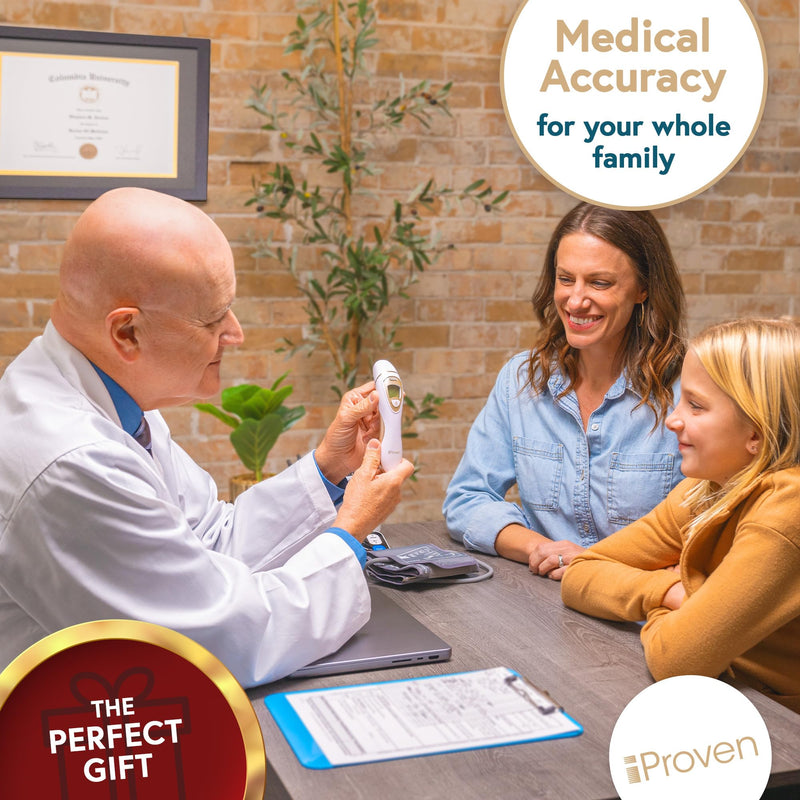 [Australia] - iProvèn Pro Series | Non-Touch Forehead Thermometer with Ear Function | FSA HSA Eligible | Superior Accuracy for Adults, Kids, Babies | Premium Digital Thermometer for Adults and All Ages White-Gold 