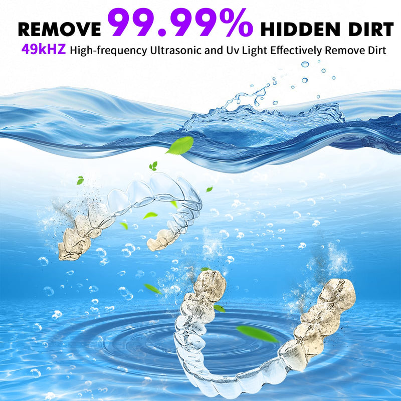 [Australia] - Dental Ultrasonic Retainer Cleaner Machine: Soffiya 49kHz Denture Cleaner with 350ML for Cleaning Dentures, Mouth Guards, Aligner, Braces, Toothbrush Head & Jewelry - UV Cleaner with 4 Digital Timers 