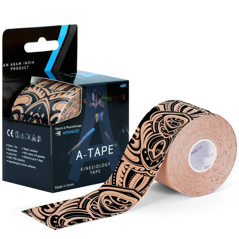 A-TAPE Made in Korea Kinesiology Tape for Physiotherapy Kinesio Tape for Sports Injury Pain Relief Athletic Therapeutic Muscle Tape (5 cm * 5.0 m) (Tattoo) Tattoo