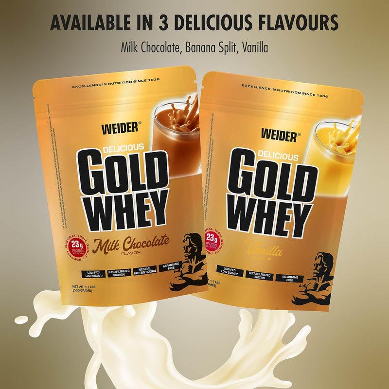Weider Gold Whey Protein, Vanilla, Natural High-Quality Protein Source, 24g of Protein Per Serving, 500g