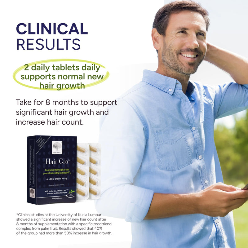 NEW NORDIC | Hair GRO Tablets | Biotin & Tocotrienol Complex | 60 Count | Daily botanical hair supplement formulated with biotin and a tocotrienol complex for your daily routine 60 Count (Pack of 1)