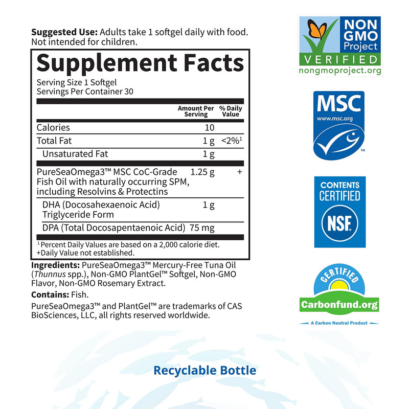[Australia] - Garden of Life Dr. Formulated Once Daily 1000mg DHA Fish Oil + DPA in Triglyceride Form Softgels, Single Source Omega 3 Supplement for Ultimate Eye, Brain & Heart Health, Lemon, 30 Count 30 Count (Pack of 1) 