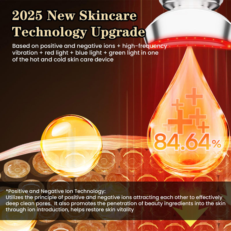 [Australia] - Red Light Beauty Device for Face and Neck, Based on High-end Red and Blue LED Light, Facial Cold and Hot, Vibration Technology, 3 Color Led Face and Neck Beauty Device for Home Use, Pearly White 