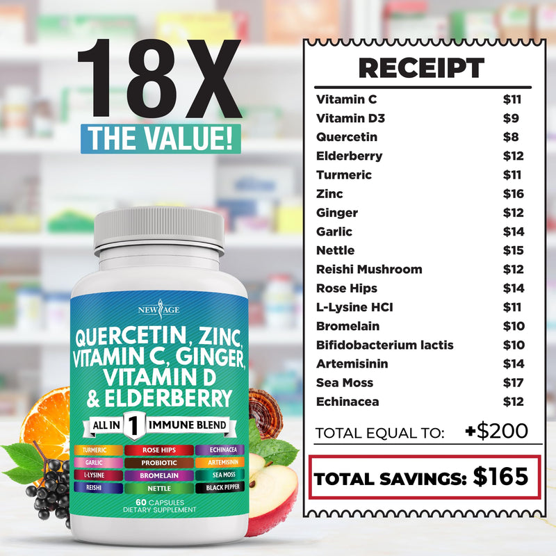 [Australia] - Quercetin Zinc Vitamin C Vitamin D Bromelain Elderberry -Nettle Supplement with Artemisinin, Sea Moss, Echinacea - 120 Count 60 Count (Pack of 2) 