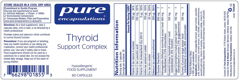 Pure Encapsulations Thyroid Support Complex - Blend of Vitamins and Minerals - Reduces Fatigue, Supports Energy and Thyroid Function - Includes Vitamin C, Iodine, Selenium, and Zinc - 60 Capsules 60 Count (Pack of 1)