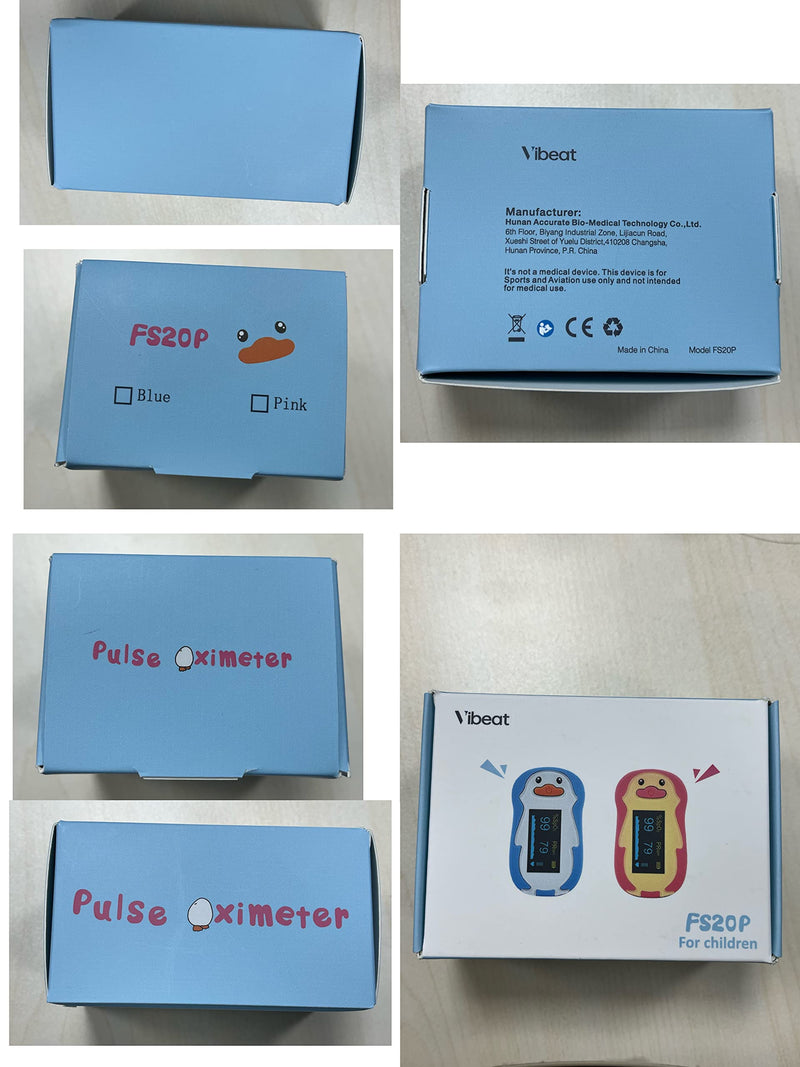 [Australia] - Pulse Oximeter for Kids, Vibeat Fingertip Blood Oxygen Meter with Smart Reminder for Children Baby Home Use, Batteries & Lanyard Included, Blue 
