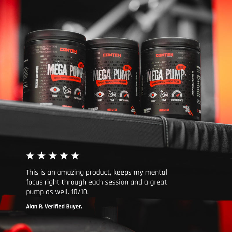 Conteh Sports Mega Pump Elite Pre-Workout - Stim-Free Pump Formula with L-Citrulline & Glycerol - Raspberry Twist - 30 Servings One Size