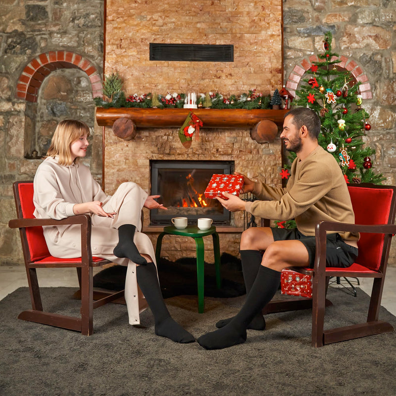 [Australia] - GoWith 1-2 pairs of Merino compression stockings for women and men (15-20 mmHg class 1) support stockings, thrombosis stockings, compression socks, plantar fasciitis socks for sports, travel, pregnancy 3589 43-46 Black - 2 pairs 