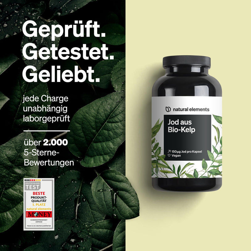 [Australia] - Iodine from organic kelp - 365 capsules - 150µg Iodine from brown algae - organic quality for the thyroid - vegan, high dosage, without unnecessary additives - produced in Germany & laboratory tested 