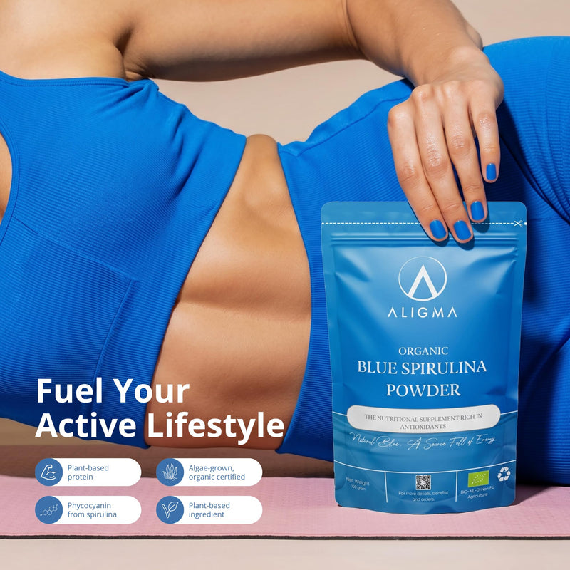 Aligma Organic Blue Spirulina Powder 75g | 100% Natural Phycocyanin for Smoothies – Vibrant Blue Food Colouring & Ingredient Rich in Protien | Resealable Package