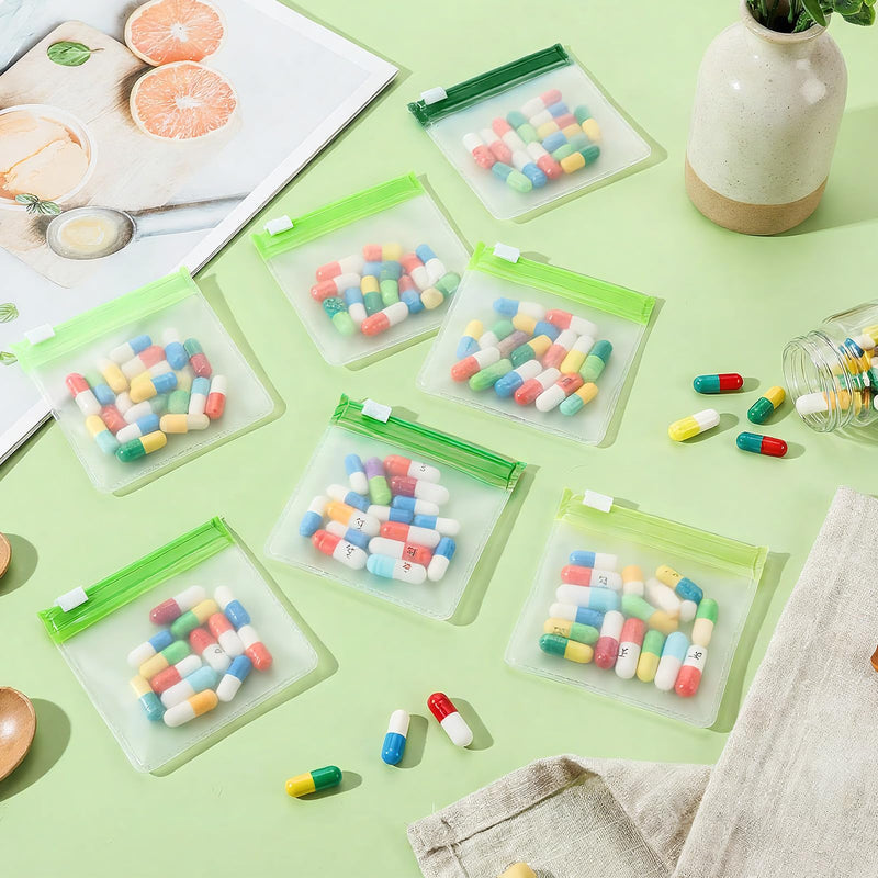 Sherr 35 Pcs Pill Bags Zippered,Gradient Green,3 X 3 Inch,Blank Style | Reusable Medicine Pouches, Self Sealing Slide Lock for Travel, Waterproof Zip for Vitamins Supplements Organizing Gradient Green 3 x 3 Inch Blank Style