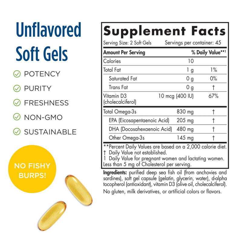[Australia] - Nordic Naturals Pro Prenatal DHA, Unflavored - 830 mg Omega-3 + 400 IU Vitamin D3-90 Soft Gels - Supports Brain Development in Babies During Pregnancy & Lactation - Non-GMO - 45 Servings 