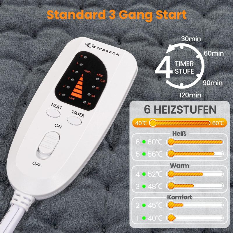 [Australia] - MYCARBON heating pad back 92x50cm heat pad with 6 heat settings 4 timer settings washable electric blanket with automatic switch-off for shoulder neck stomach gray 