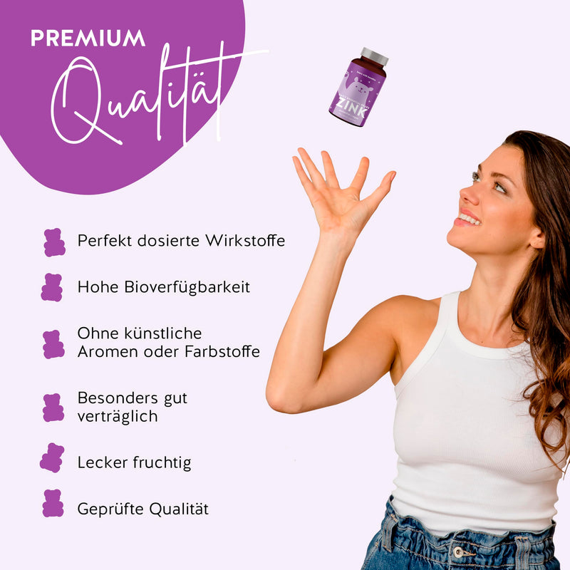 [Australia] - Zinc gummy bears - for skin, hair and immune system - with 15 mg zinc citrate per daily dose - 45 pieces - vegan - sugar-free - Bears with Benefits 