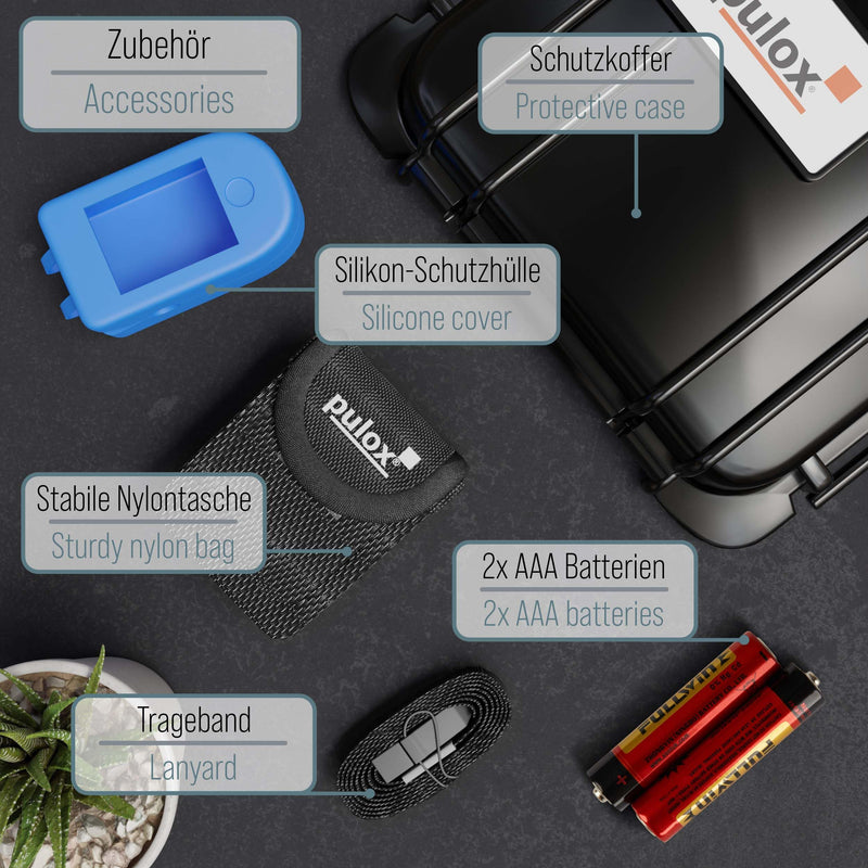 [Australia] - Pulse oximeter Pulox PO-200A with alarm, pulse tone and accessory set for measuring SpO2, pulse and PI - blue 