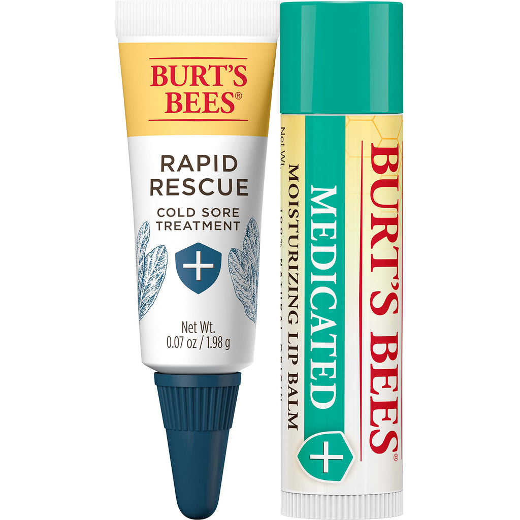 Burt's Bees Cold Sore Treatment and Medicated Lip Balm, With Menthol and Eucalyptus Oil, Natural Origin Skincare Products, 2 Tubes, 0.07 oz./0.15 oz.