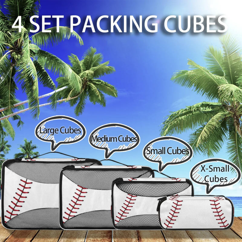 Baseball Compression Packing Cubes for Travel,Expandable Cubes Storage Bag Carry on Luggage Organizers for Toiletry Clothes Shoe Accessories 4 Set e-05