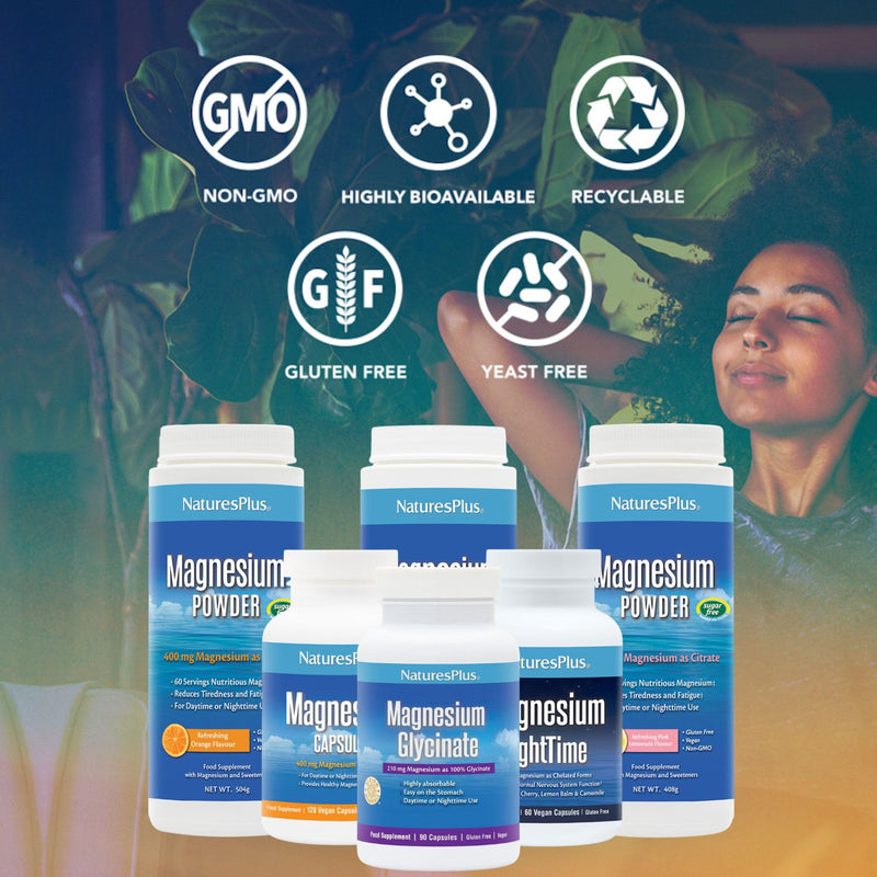 NaturesPlus Magnesium Powder Orange Flavour - 400mg Natural Magnesium Citrate Supplement, Easy to Mix - Energy and Relaxation for Mind and Body - Vegan, Gluten Free - 60 Servings