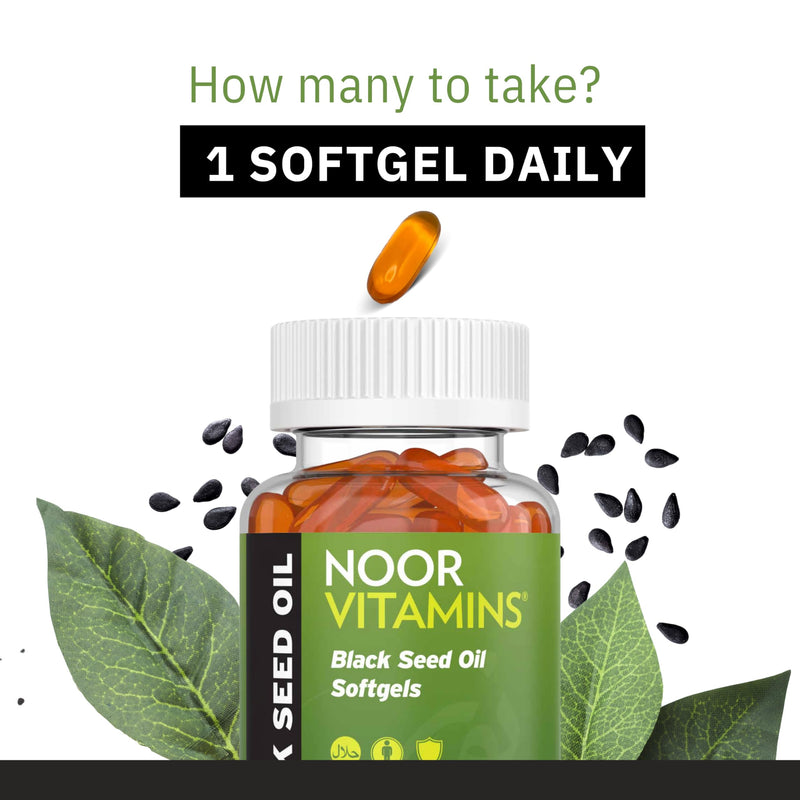 [Australia] - Noor Vitamins Halal Black Seed Oil Capsules, Halal Vitamins, 1000 mg Black Seed Oil from Nigella Sativa, Thymoquinone, Non-GMO, Gluten Free, 60 Count 