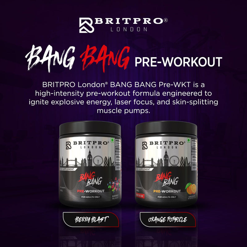 Bang Bang Pre-Workout, 300g - Berry Blast Flavour - High-Intensity Pre Workout, Focus & Endurance, Muscle Pump - Clean Energy, No Crash - Made in the UK