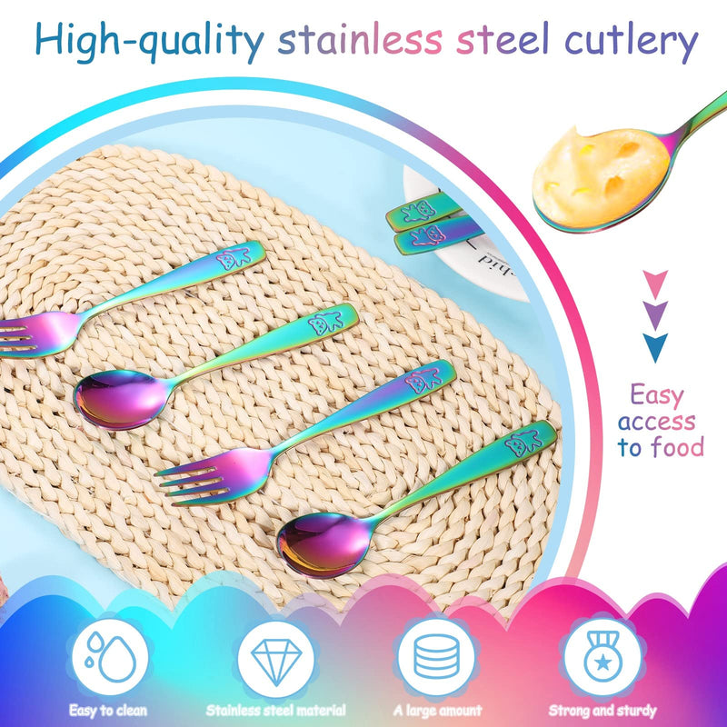 [Australia] - Pimoys 6 Pieces Toddler Utensils Kids Rainbow Silverware Stainless Steel Toddler Forks and Spoons Set, Metal Childrens Safe Flatware Child Cutlery Set, Dishwasher Safe 