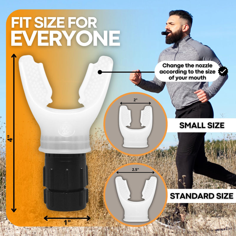 OXY Portable Breathing Trainer with 2 Nozzle Sizes (2"/2.5") & Adjustable Resistance - Lung Exercise Device for Fitness, Singing, Recovery - Boosts Capacity & Endurance, Compact & Easy to Clean White